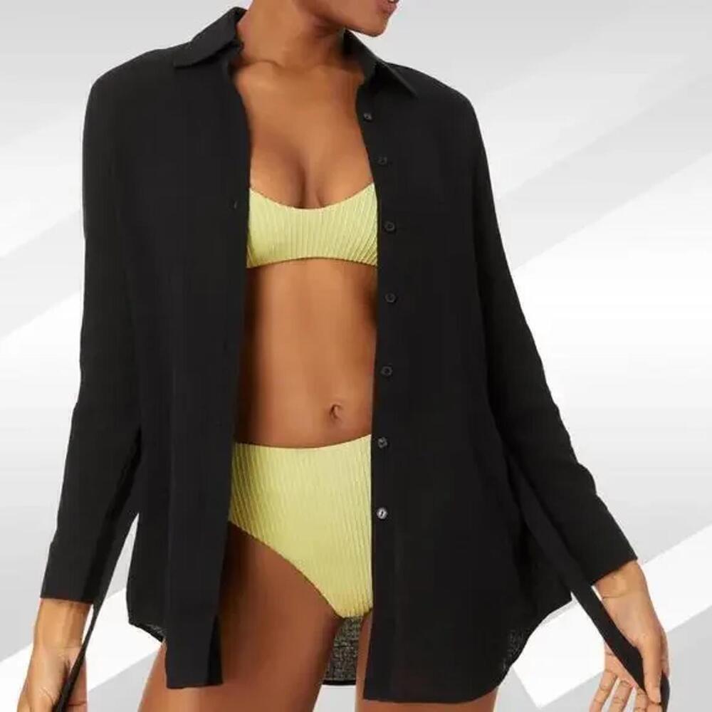 2/$50 Andie The Corvo Button-Up Cotton Gauze Top Black Size S | Lightweight